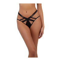 Alessia Black Satin & Illusion Mesh Buckled Open Back Brief