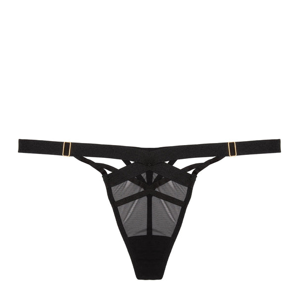 Chantal Black Elastic and Mesh Thong