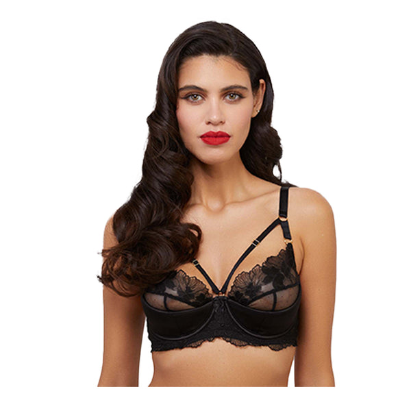 Lottie Black Floral Embroidery Strap Plunge Bra