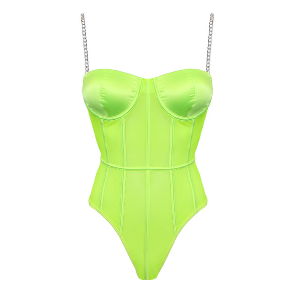 Muse Fluro Mesh Bodysuit with Gold Chain Straps