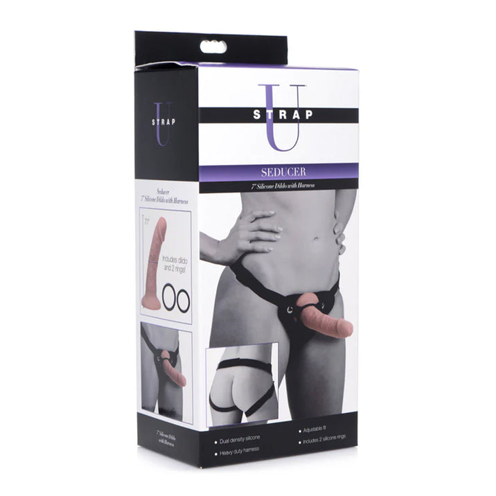 Strap U Seducer 7 inch Silicone Dildo with Harness