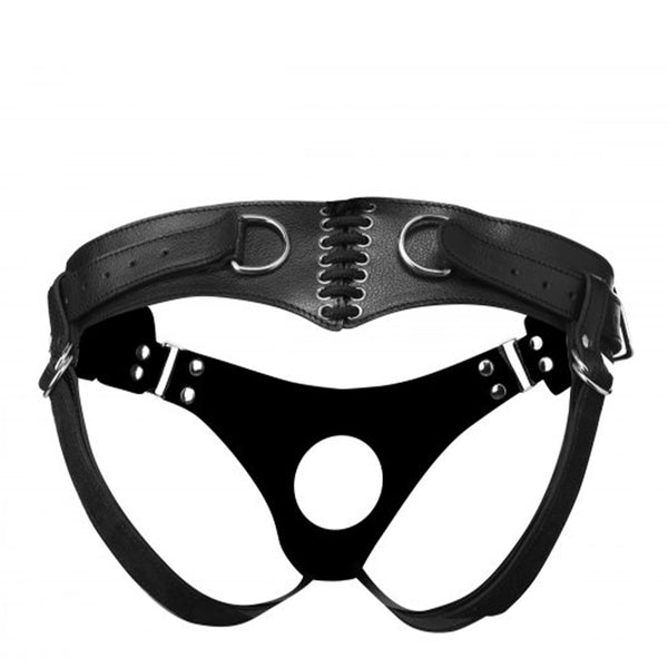 Strict Leather Corset Back Strap On Dildo Harness