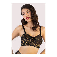 Bettie Page Solar Black and Gold Cosmic Print Bullet Bra