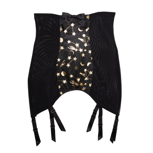 Bettie Page Solar Black and Gold Cosmic Print Girdle