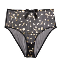 Bettie Page Solar Black and Gold Cosmic Print High Waist Brief