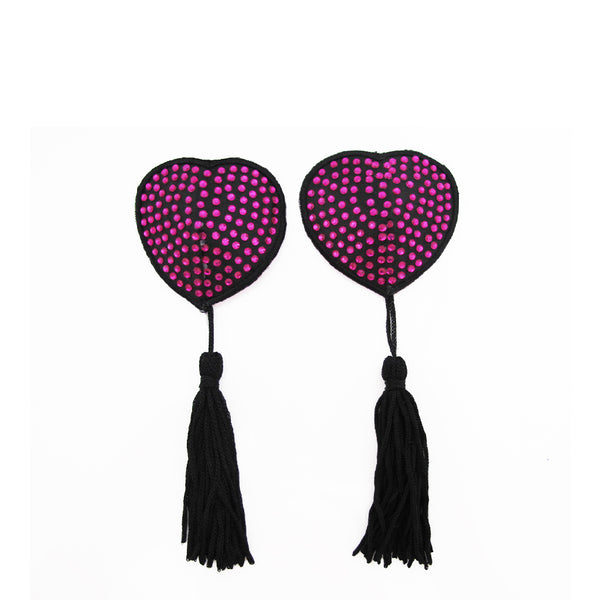 Love in Leather Diamante Heart Pasties with Tassels