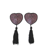 Love in Leather Diamante Heart Pasties with Tassels
