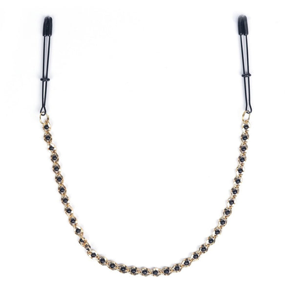 Tweezer Tip Nipple Clamps with Beaded Gold Chain