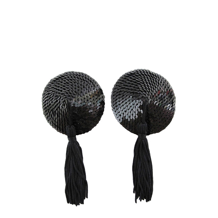 Round Sequin Nipple Pasties with Black Tassels